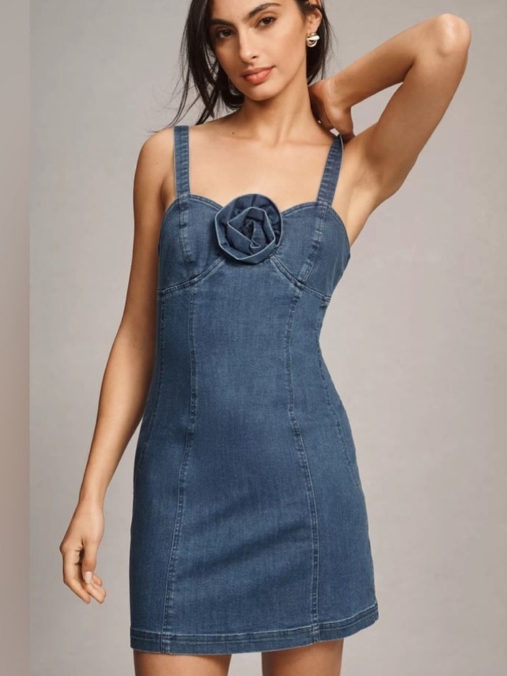 ANTHROPOLOGIE PORRIDGE WOMENS DENIM MINI DRESS ROSETTE XL NEW WITH TAGS